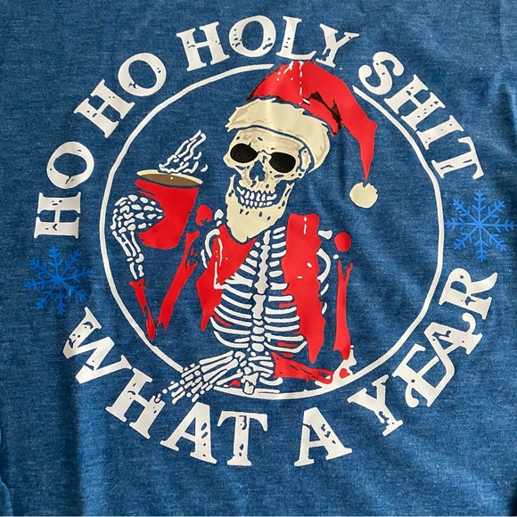 Ho Ho Holy Sh** What A Year Skeleton Santa Hat Long Sleeve Tee - Picture 4 of 4
